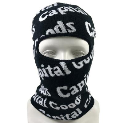 China OEM COMMON Acrylic Sports Warm Winter Knitted Balaclava CS Hat With Full Logo Custom All Over Jacquard 1 Hole Ski Mask for sale