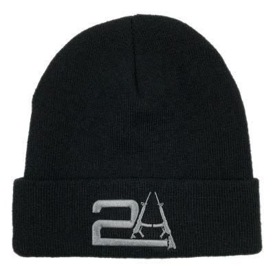 China Fashion COMMON High Quality Acrylic Unisex Design OEM Black Knitted Winter Warm Hat With Gray Label Logo Woven Custom Embroidered Beanie for sale