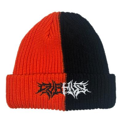 China JOINT High Quality Hot Selling OEM Unisex Colorful Thick Acrylic Knit Winter Caps Two Tone Black White Embroidery Beanie Hat Custom Made for sale