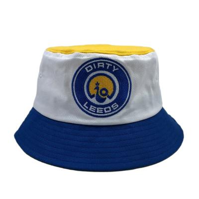 China Fashion Design OEM Cotton Headwear Yellow White Blue Bucket Hat 100% Custom 3 Colors Logo Embroidery With Your Own Design for sale