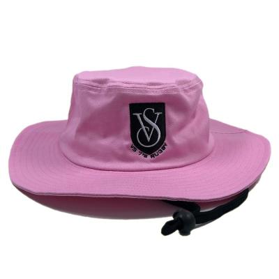 China OEM High Quality Cotton Unisex Outdoor Wide Brim Pink Bucket Sunshade Hat With Embroidery Adjustable Custom Logo Rope Cute Fishing Hat for sale