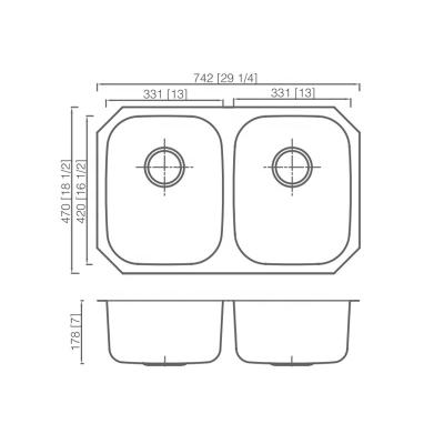 China Without Faucet Undermount Installation Type 304 Stainless Steel Kitchen Sink 742*470*178mm for sale