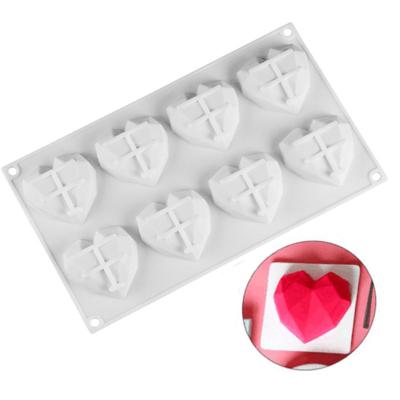 China Viable BPA Free Silicone 8 Cup Cake Mold Heart Shape And Chocolate Baking Mold for sale