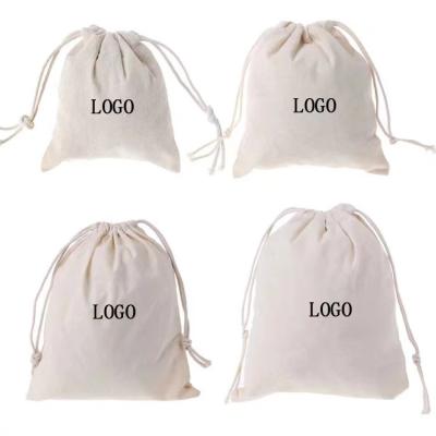 China Safety Wholesale Logo Design Promotional Price Recyclable Cotton Cheap Organic Small Drawstring Bags for sale