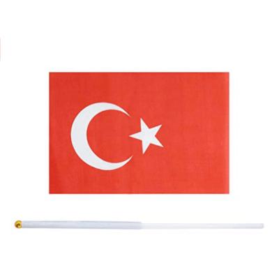 China 2020 Cheap Polyester Custom Turkey Euro 14*21cm Mini Pole 20*28cm Hand Held Flag Scrolling for sale