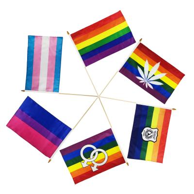 China Hanging 30*45cm Parade Gay Pride Rainbow Flag Mini Hand Crank Operated Flag Gays And Lesbians Flag for sale