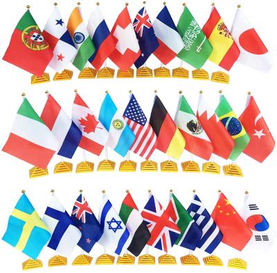 China White Polish Table Flag International Desk Flag Hanging Stand With Gold Top Fade Resistant Golden Pyramid Stand Base Desk Flags for sale