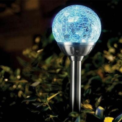 China Newish dia8xH38cm IP65 weatherproof glass crack ball stainless steel solar powered street light ground led stake for home garden for sale