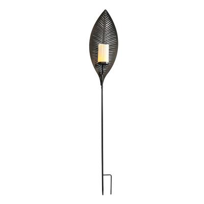 China Newish 15*8.5*105cm outdoor use IP44 IP65 folded cast iron leaves decorative garden stakes led light timer function with flicker for sale