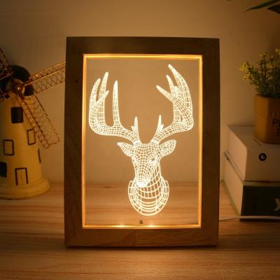 Chine Lampe acrylique en bois adaptée aux besoins du client assez nouvelle de nuit de caisson lumineux de cadre de photo du cadeau 3D LED d'USB Valentine d'image à vendre