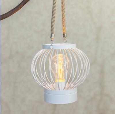 China Kanlong home lighting dia16cm hemp rope hanging portable metal led lantern A19 patent edison bulb table lamp light for sale