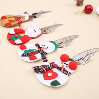 China Christmas Table Cutlery Decorative Cover Bag Santa Claus Snowman Christmas Dining Table Decoration for sale