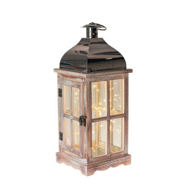 Chine L'or en bois assez nouveau de décor de vacances a balayé la mini lumière menée de la ficelle 60L à l'intérieur de la lanterne de Noël d'acier inoxydable à vendre