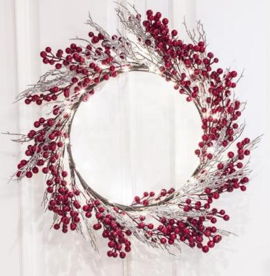 China Light up red berry xmas wreath ring light decorative flowers LED christmas wreaths for front door for sale