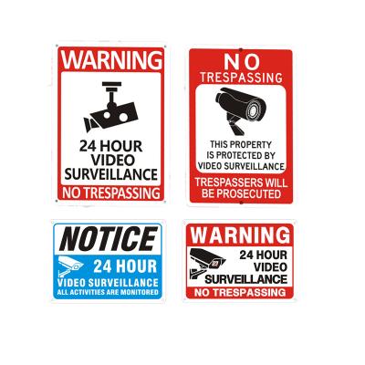 China Shop Metal Security Video Surveillance Sign Camera Security Reverse Metal Signage Warning Metal No Trespassing Sign for sale