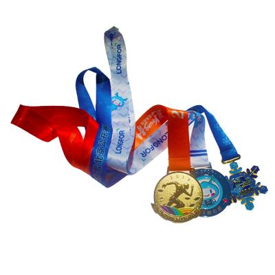 China Souvenir Factory Cheap Price ODM Bespoke Metal Gold Medal Souvenir Fine Sports Medal With Ribbon for sale