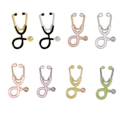 China Metal Factory Stock Item Doctor And Nurse Mini Multicolor Stethoscope Medical Lapel Pin Badge for sale