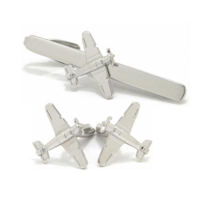 China Factory Price Custom Plane 3D Alloy Business Type Cufflinks And Link Clip Set for sale