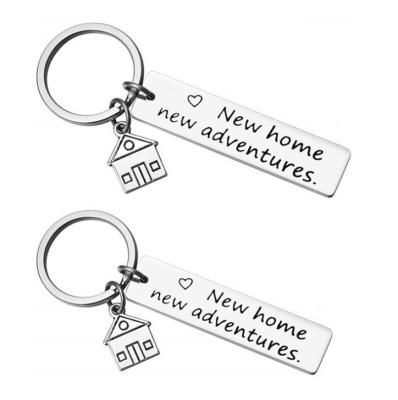 China Custom Metal Stainless Steel New Adventure Metal Factory Price New Home Pendant Logo House Key Chain for sale