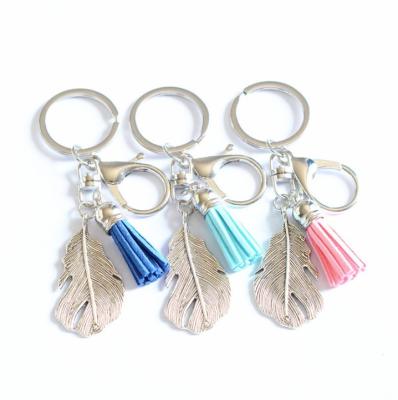 China Factory Price PU Leather Leather Tassel With Metal Feather Women Purse Wallet Bag Keychains Decoration for sale