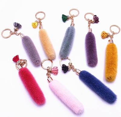 China Plush Factory Price Handbag Decoration Tassels and Pompom Faux Fur Puff Tail Keychains for sale