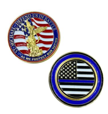 China Customized 3D Casting St Michael The Blue Line USA Enamel Metal Medal Challenge Coin From Europe Metal Coin Producer for sale