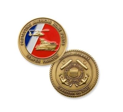 China Customized Europe Metal Coin Producer 3D Casting Antique Bronze Enamel Helicopter and US Coast Guard Metal Medal Challenge Marine Coin for sale