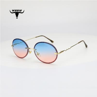 China 2020 New Arrival Fashion Sun Glasses MC9104 CE Fashion Rimless Frame UV400 Crystal Sunglasses CE Gradient Ocean Lenses for sale