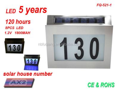 China S/S 201/304/430 Solar FQ-521-1 House Numbers Light Led Solar Door Plate Address Numbers Solar Powered Light for sale