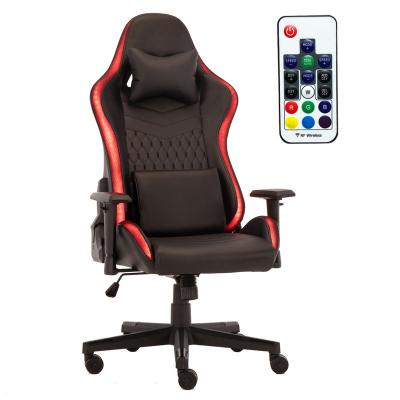 China (Height)Adjustable RGB LED Light Racing PC Desk PU Leather Gaming Chair With Remote Control for sale