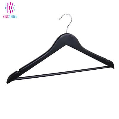 China Wholesale Hot Black Wooden Hangers Minimalist For Fabrics Shoulder Wooden Clothes Suits Wood Hanger Coat Hanger for sale