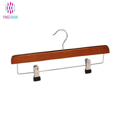 China Soft Wooden Minimalist Non Slip Durable Skirt Panty Hangers With 2 Adjustable Metal Clips Wooden Hanger for sale