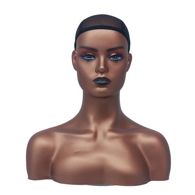 China Realistic Wholesale Cheap Black Female Makeup Jewelry Display Wig Mannequin Head With Shoulder Main Display Mannequin Bust For Wigs for sale