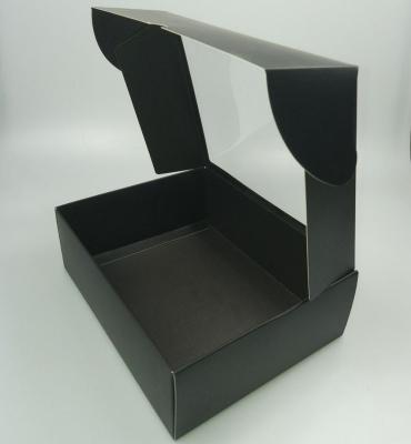 China Black Recycled Materials Paper Packaging Gift Box With Window Lid for sale