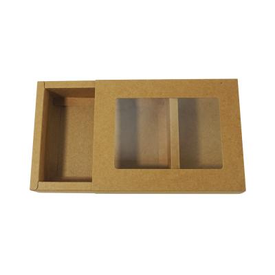 China Recycled Materials Kraft Paper Cardboard Slide T-shirt Candy Chocolate Slide Sweet Gift Packaging Box With Clear Window for sale