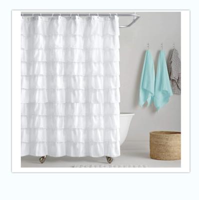 China Sustainable Manufacturing High Quality Custom Shower Curtain Fabric Polyester Ruffle Bathroom Shower Curtain for sale