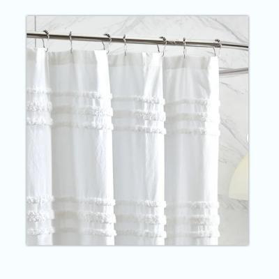 China Durable Stripe Polyester Chenille Shower Curtain Jacquard Amazon Striped Single Shower Curtain for sale