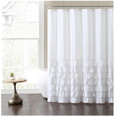 China Sustainable Manufacturing High Quality Custom Made Shower Curtain Polyester Fabric Ruffle Bathroom Shower Curtain for sale