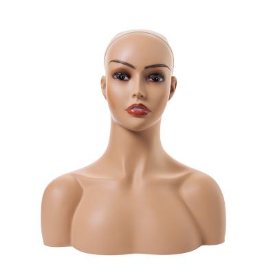 China PVC material female mannequin head with shoulder for display PVC mannequin head with shoulder for wig jewelry makeup hat sunglass display for sale