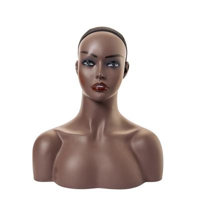 China PVC Material Wholesale Realistic Female Wig Display With Shoulder Hair Make Up Human Wig Mannequin Head for sale