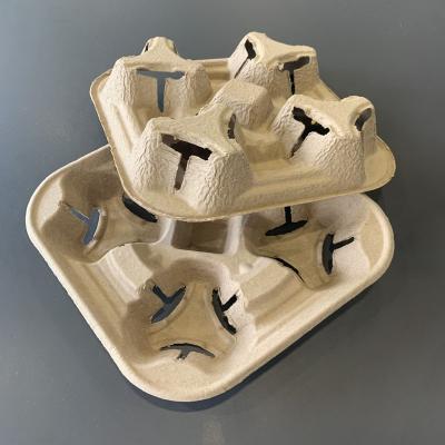 China Recyclable Pulp Molded Cup Tray Pulp Molded Cup Holder For Delivery (300 Packs) for sale