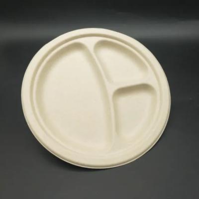 China Disposable Disposable Sugarcane Bagasse Dishes 3 Compartment Eco - Friendly Disposable Sugarcane Paper Plates for sale