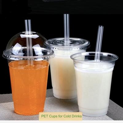 China 100% Eco-friendly 14oz PET Plastic Cups Disposable Plastic Cups For Cold Drink With Dome And Flat Lids for sale