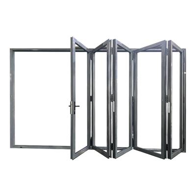 China Exterior Bi Folding Tempered Glass Heat Break Aluminum Bifold Door Decoration Double Sliding Entry Doors Patio Bifold Door for sale