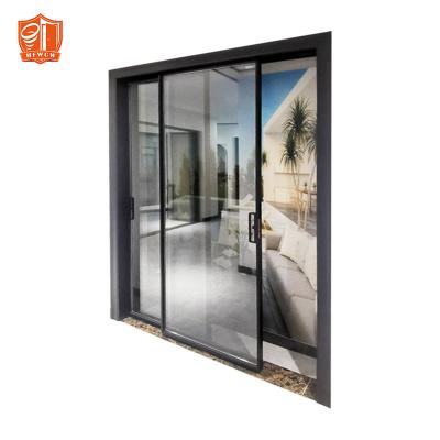 China Sound Insulation Design Sound Insulation Design Tempered Glass Sight Office Metal Slim Glass Door Double Sliding Doors for sale