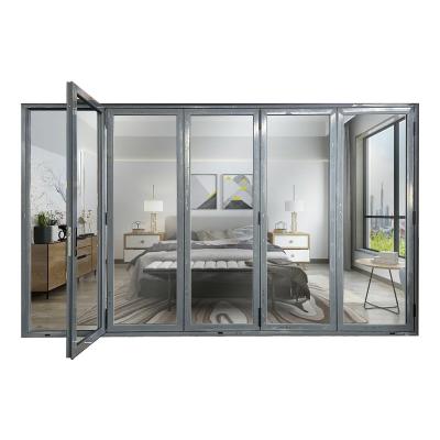 China Decoration House Bi Fold Soundproof Exterior Patio Doors Aluminum Powder Coated French Glass Folding Door for sale