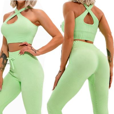 China Breathable Seamless Women Sports Bra Gym Clothing Set Yoga Two Piece Set Women Fitness Workout Clothes For Women Sportswear for sale