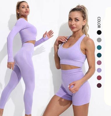 China Women Yoga Set Workout Sportswear Breathable Seamless Gym Clothes Fitness Long Sleeve Crop Top Waist Leggings Sports Suit for sale