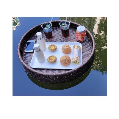 China Sustainable High End Bali Pool Drinks Food Serving Breakfast Trays Round Rattan Floating Tray For Pool for sale