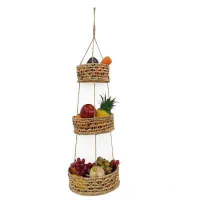 China Boho Boho Kitchen Storage Organizer Semicircle Vegetable Plankton Hemp Rope Wall Baskets 3 - Outdoor Row Fruit Hanging Baskets for sale